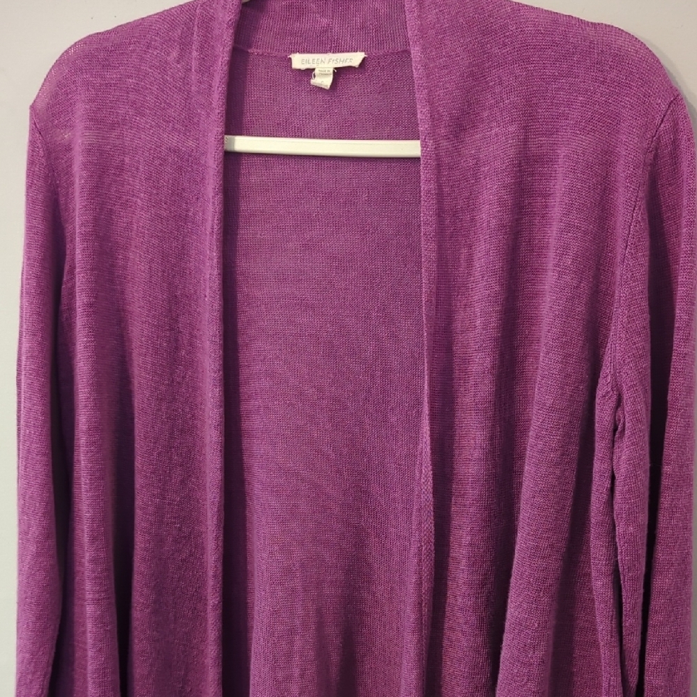 Eileen Fisher Linen Cardigan Open Front‎ Raspberry size Small - Picture 2 of 7